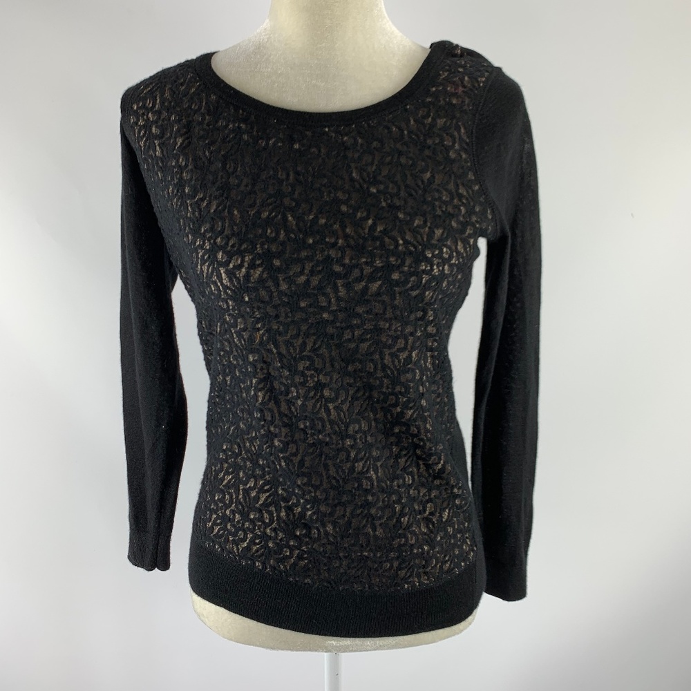 Ann Taylor LOFT SP Sweater Black Lace Nude Small